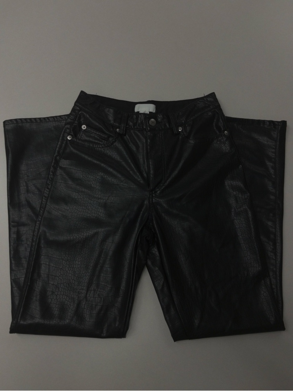 H&M Croc-Embossed Faux Leather Pants Size 6 High Rise Statement Black